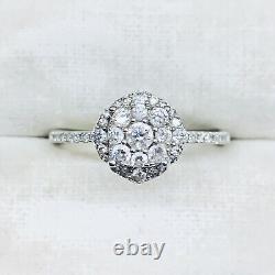 0.50 Ct 10k White Gold Diamond Halo Flower Engagement Wedding Ring Band Size 7.5