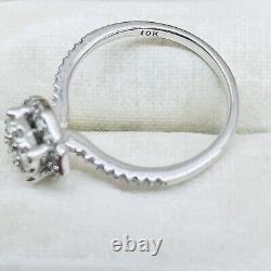0.50 Ct 10k White Gold Diamond Halo Flower Engagement Wedding Ring Band Size 7.5