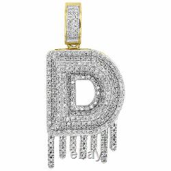10K Yellow Gold Fn Diamond D Initial Bubble Drip Pendant Pave Dome Charm 0.75 CT