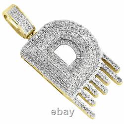 10K Yellow Gold Fn Diamond D Initial Bubble Drip Pendant Pave Dome Charm 0.75 CT