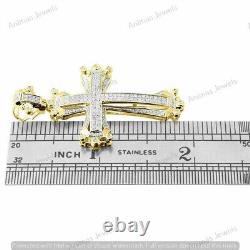 10K Yellow Gold Plated 1.50 CT Moissanite Cross Pendant Pave Domed Design 1.90