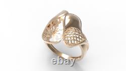 10k & 14k Dome Ring Textured Filigree Flower Ring White and Rose Gold Ring
