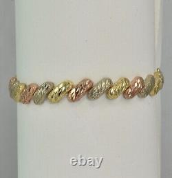 10k Rose Yellow & White Gold Macaroni Style Tri Color Bracelet by NJM