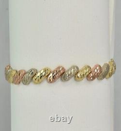 10k Rose Yellow & White Gold Macaroni Style Tri Color Bracelet by NJM