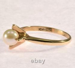 10k Solid Yellow Gold 5. Mm Cultured Pearl Solitaire Ring