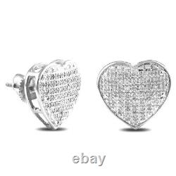 10k White Gold 0.30ctw Diamond Cut Heart Dome Ladies Earrings