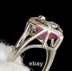 10k White Gold Ruby Diamond Accent Heart MOM Ring Size 3.5 Fine Ladies 1.95g
