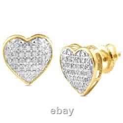10k Yellow Gold 0.15ctw Diamond Heart Dome Ladies Earrings
