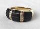 14k Gold Black Onyx Inlay Diamond Station Dome Band Ring Comfort Fit 4.8gr