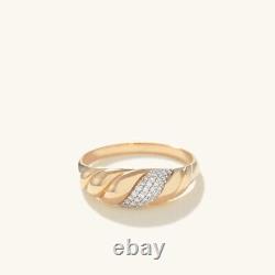 14K Gold Diamond Pave Croissant Ring -Chunky Dome Ring -Twisted Dome Ring