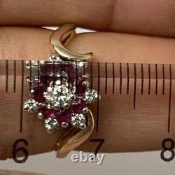 14K Gold Natural 0.66TCW Diamond Ruby Floral Cluster Ring