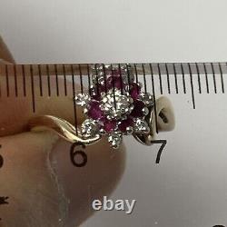 14K Gold Natural 0.66TCW Diamond Ruby Floral Cluster Ring