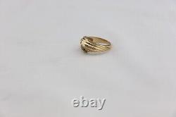 14K Sapphire & Diamond RING band Gold Vintage Dome & Beaded Edge & Ribbed 6.6 g