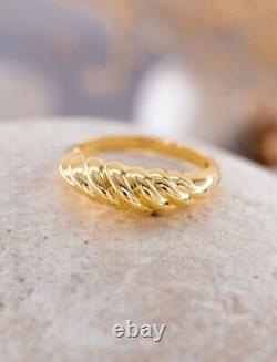14K Solid Gold Croissant Ring, Dome Croissant Ring, Dome Ring