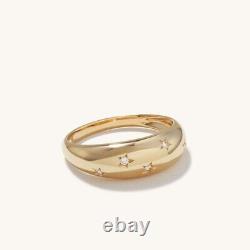 14K Solid Gold Natural Diamond Star Dome Ring Starburst Dome Ring