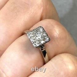 14K White Gold Diamond Pierced Geometric Square Halo Ring Mid-Century Size 5.25