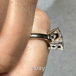 14K White Gold Diamond Pierced Geometric Square Halo Ring Mid-Century Size 5.25