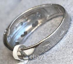 14K White Gold Diamond Pierced Heart Cutouts Domed Vintage Band Ring Size 7.5