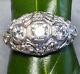 14k White Gold Diamond Vintage Art Deco Pierced Fluid Scrolls Dome Ring Size 7.5