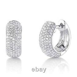14K White Gold Pave Diamond Huggie Earrings Dome Natural 0.50 CT Round Cut