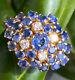 14k Yellow Gold Blue Sapphire Diamond Spray Vintage Ring Twisted Cable Shank 6.5