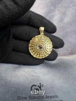 14K Yellow Gold Finish Simulated Diamond Domed Medallion Pendant Circle Charm