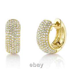 14K Yellow Gold Pave Diamond Huggie Earrings Dome Natural 0.50 CT Round Cut