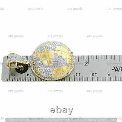 14K Yellow Gold Plated 3.2CT Round Moissanite Domed 3D World Globe Map Pendant