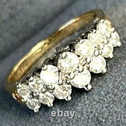 14K Yellow White Gold Diamond Domed Graduated Band Horizontal Ring Size 7.75