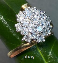 14K Yellow White Gold Diamond Spray Vintage Cocktail Dome Bypass Ring Size 6