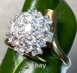 14K Yellow White Gold Diamond Spray Vintage Cocktail Dome Bypass Ring Size 6