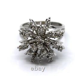 14k Solid White Gold Snowflake Diamond Statement Ring Sz 5.75 Sizable