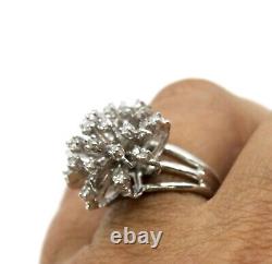 14k Solid White Gold Snowflake Diamond Statement Ring Sz 5.75 Sizable