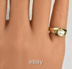 14k Solid Yellow Gold 2 Earth Mined Diamonds Japan Cultured Pearl Ring