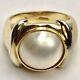14k, Solid Yellow Gold Mabe Pearl Ring Signed Skal Size 7, 7.72 Grams