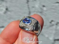 14k White Gold 2.65 Tcw Cornflower Sapphire & Diamond Wide & Heavy Dome Ring