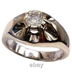 14k White Gold NATURAL Round diamond Men's Unisex Pinky Ring Size 6.75 Vintage