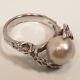 14k White Gold Pearl Ring With Coral Branch Design 4.65 Grams Size 5.25