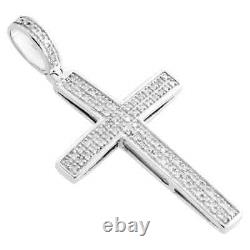 14k White Gold Plated 0.90Cyt Round Lab Created Diamond Dome Cross Pendant