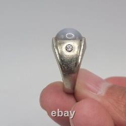 14k White Gold Star Sapphire And 2 Diamonds Ring 14.59 Grams Hand Made