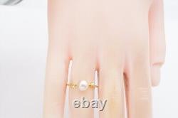 14k Yellow Gold 6mm Pearl And Diamond Ring Size 5