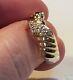 14k Yellow Gold Twisted Croissant And Diamond Dome Band Ring Size 6.75