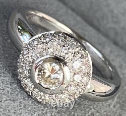 18K White Gold Diamond Domed Cocktail Cluster Bombe Target Ring Signed Size 6.5