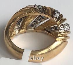 18K Yellow Gold Diamond Ring Ribbed Pierced Diagonal Torsade Dome Turban sz 4.25