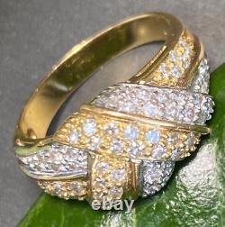18K Yellow White Gold Diamond Love Knot Journey Kiss X Vintage Dome Ring Size 8