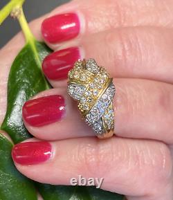 18K Yellow White Gold Diamond Love Knot Journey Kiss X Vintage Dome Ring Size 8