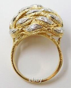 18 kt Yellow & White Gold Diamond Leaf Dome Cocktail Ring Size 9.5 B4160
