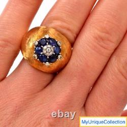 18k Yellow White Gold Diamond Sapphire Dome Ring Size 6
