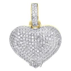 1.30Ct Real Moissanite Cluster Dome Puff Heart Pendant 14K Yellow Gold Plated