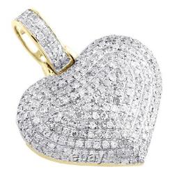 1.30Ct Real Moissanite Cluster Dome Puff Heart Pendant 14K Yellow Gold Plated
